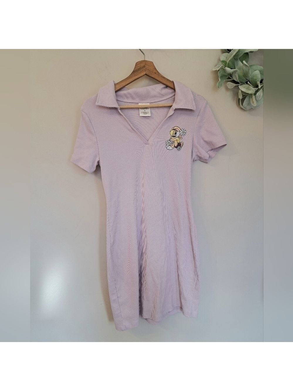 LOONEY Tunes Dress Womens Lilac Polo Ribbed Large